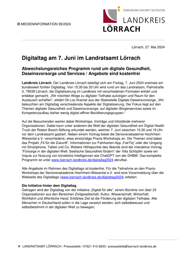 Digitaltag am 7. Juni 2024 im Landratsamt Lörrach